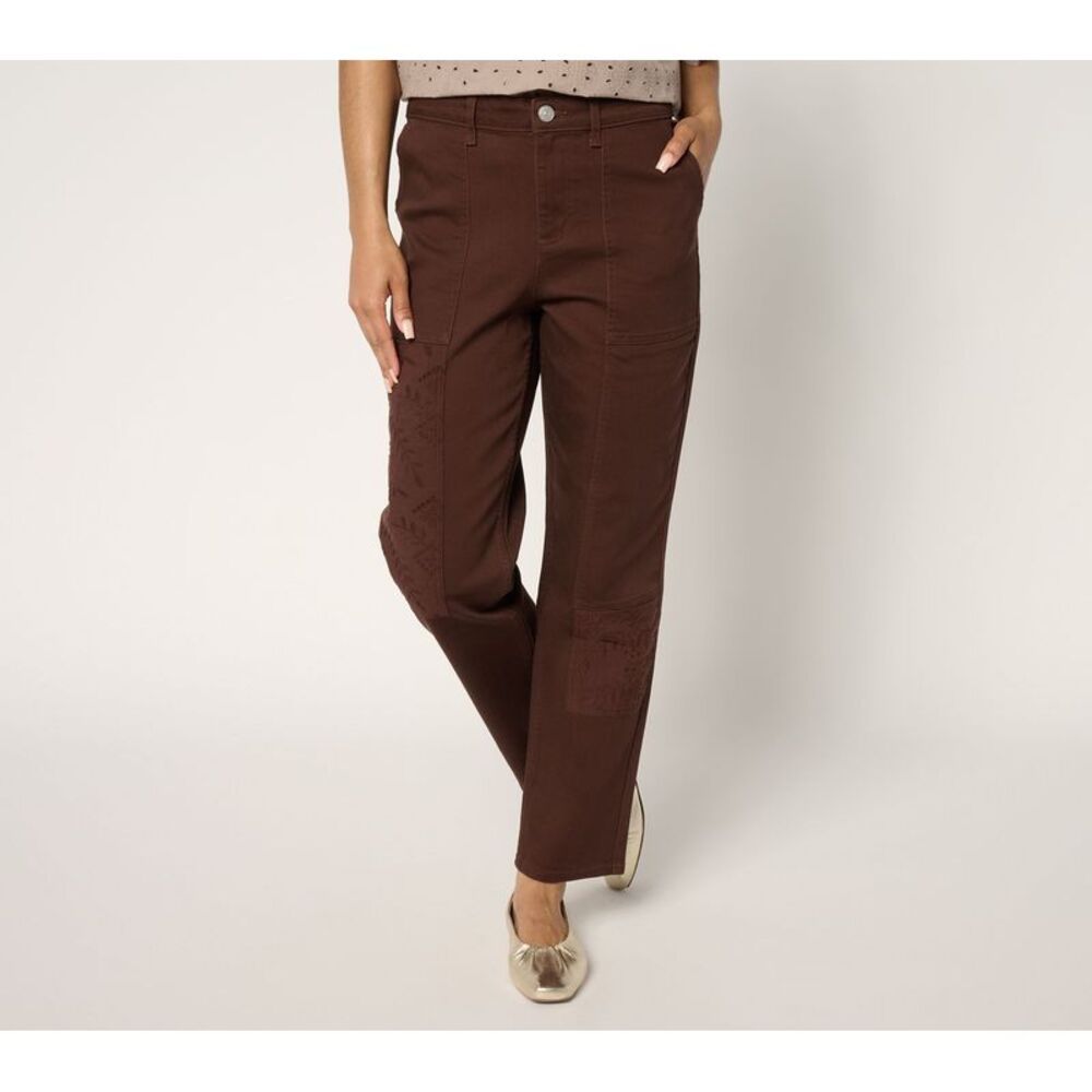 SUNNYLiFE Women's Pants Sz 26 Straight Leg Patch Jeans Brown
